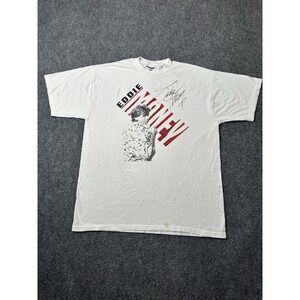 Mens T Shirt Eddie Money Graphic White Tour Tee Autograph Print, Size L